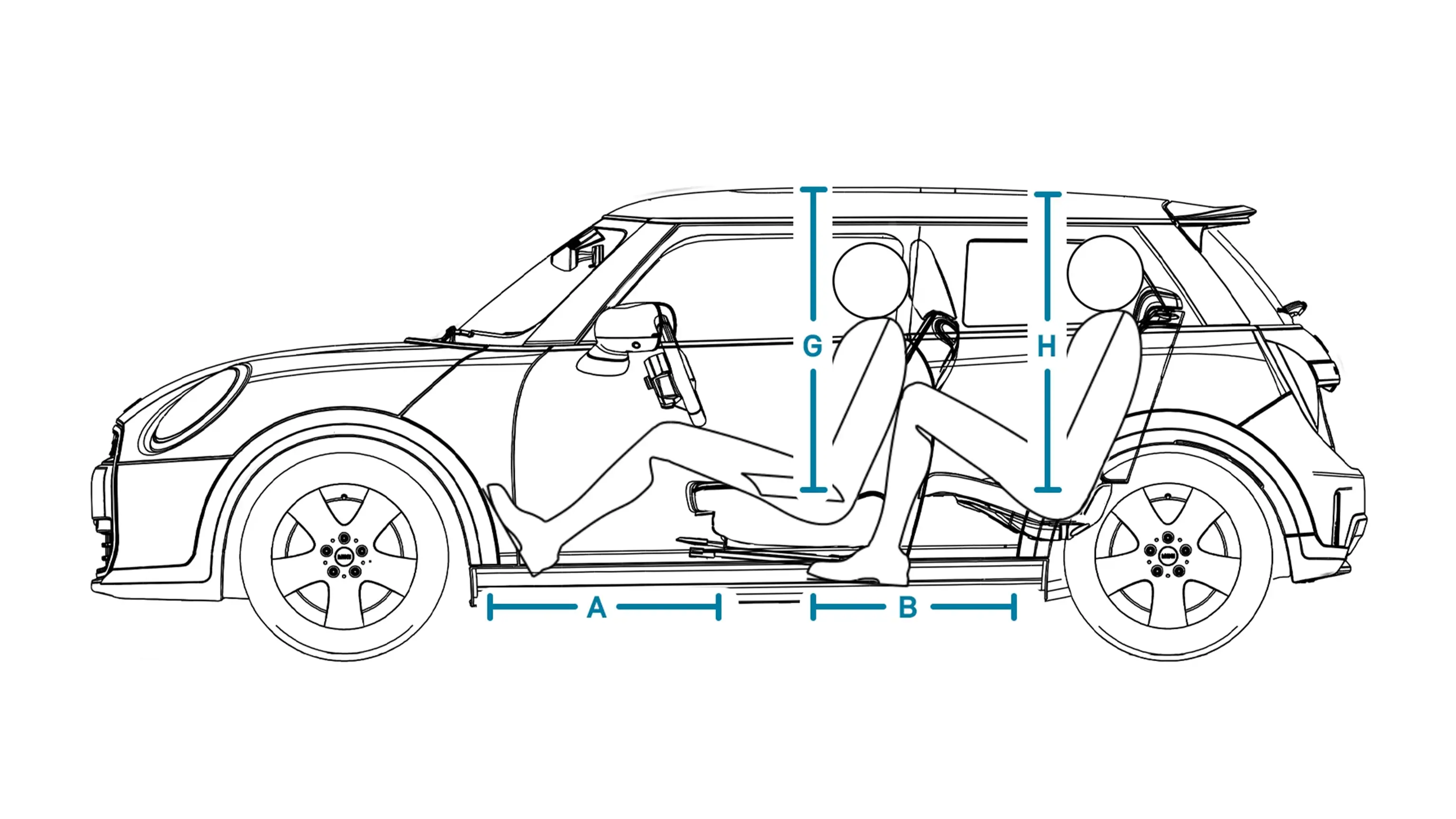 MINI Cooper 3-Türer – Abmessungen Interieur Ansicht von der Seite