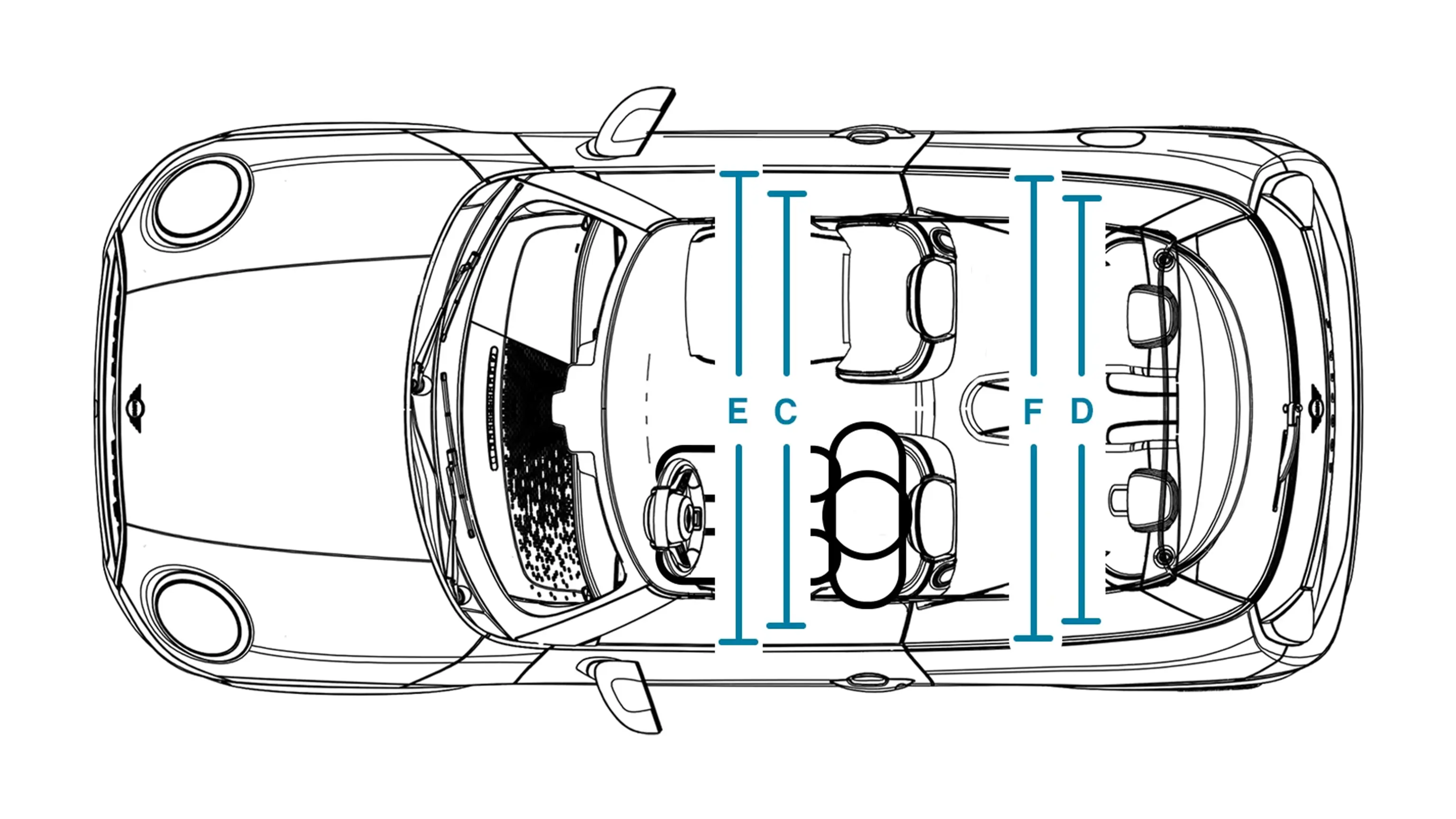 MINI Cooper 3-Türer – Abmessungen Interieur Ansicht von oben