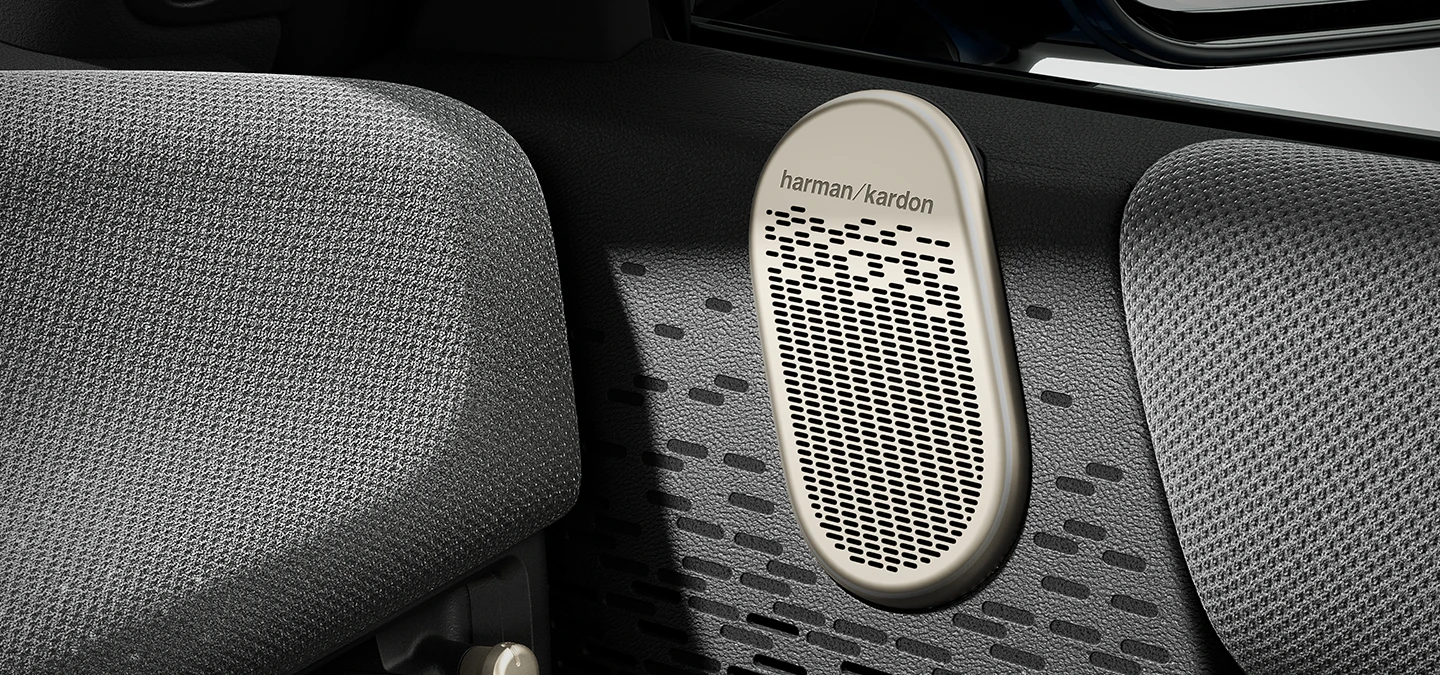 Vue rapprochée du système audio surround Harman Kardon de MINI.