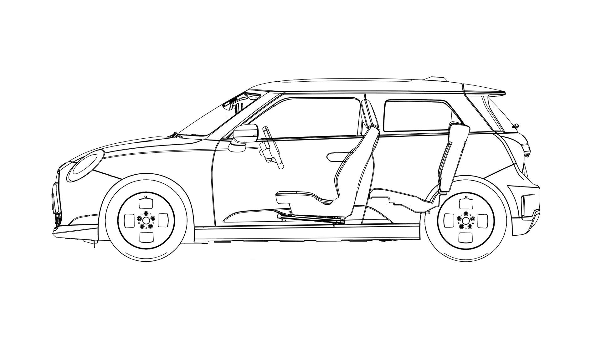 All-Electric MINI Cooper - Disegno Vista laterale