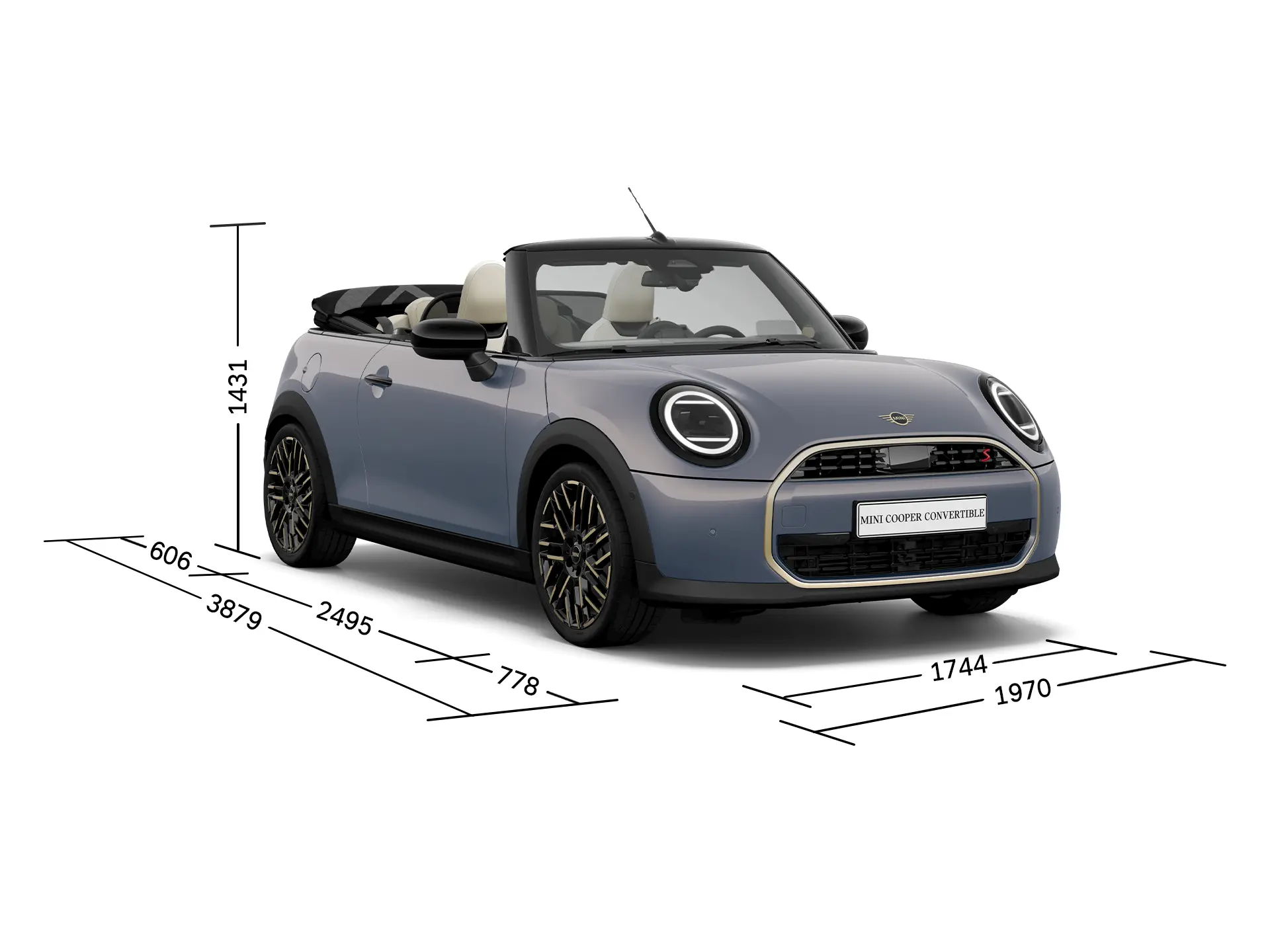 MINI Cooper Cabrio - Vista frontale con dimensioni