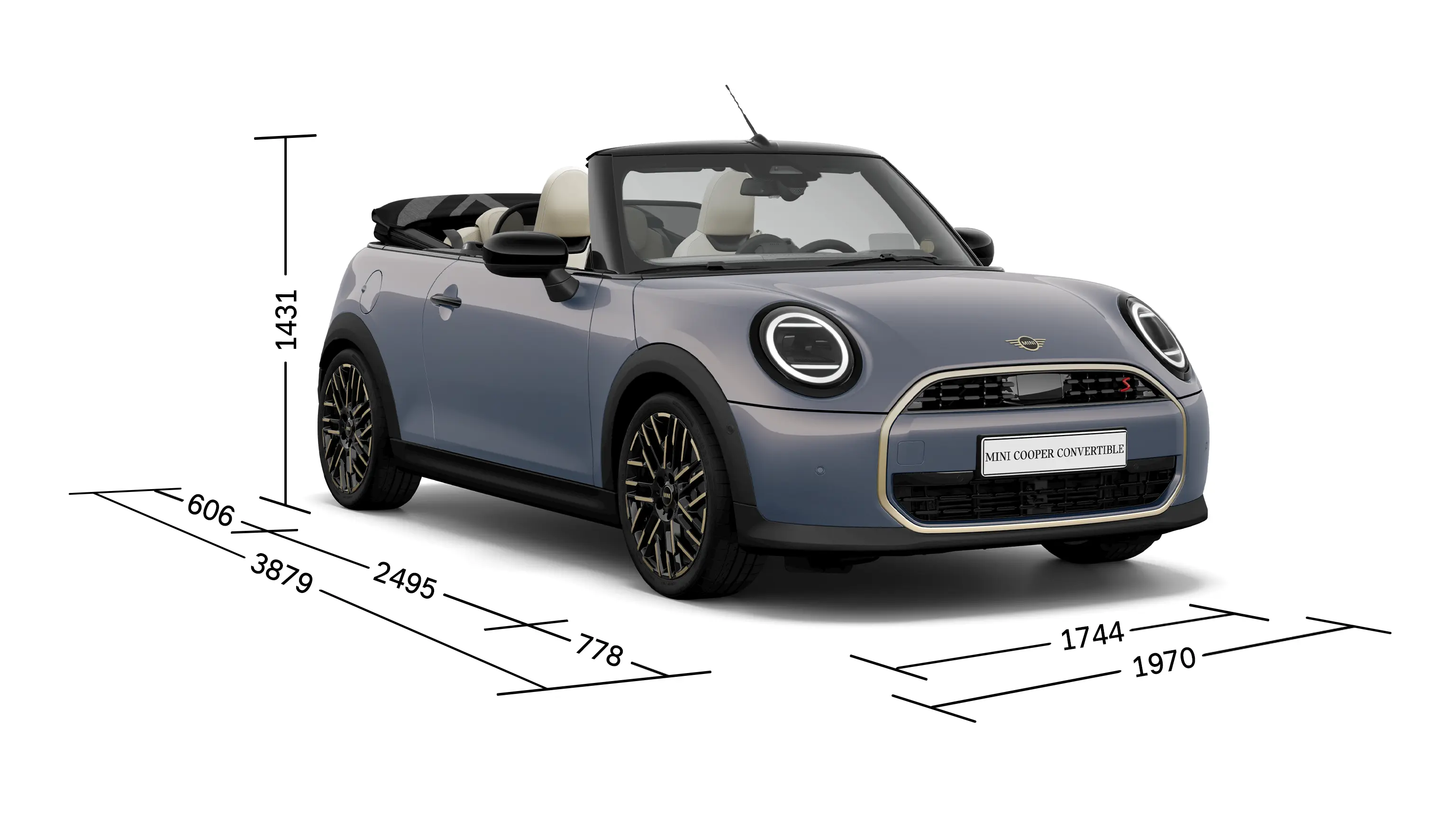 MINI Cooper Cabrio - Vista frontale con dimensioni