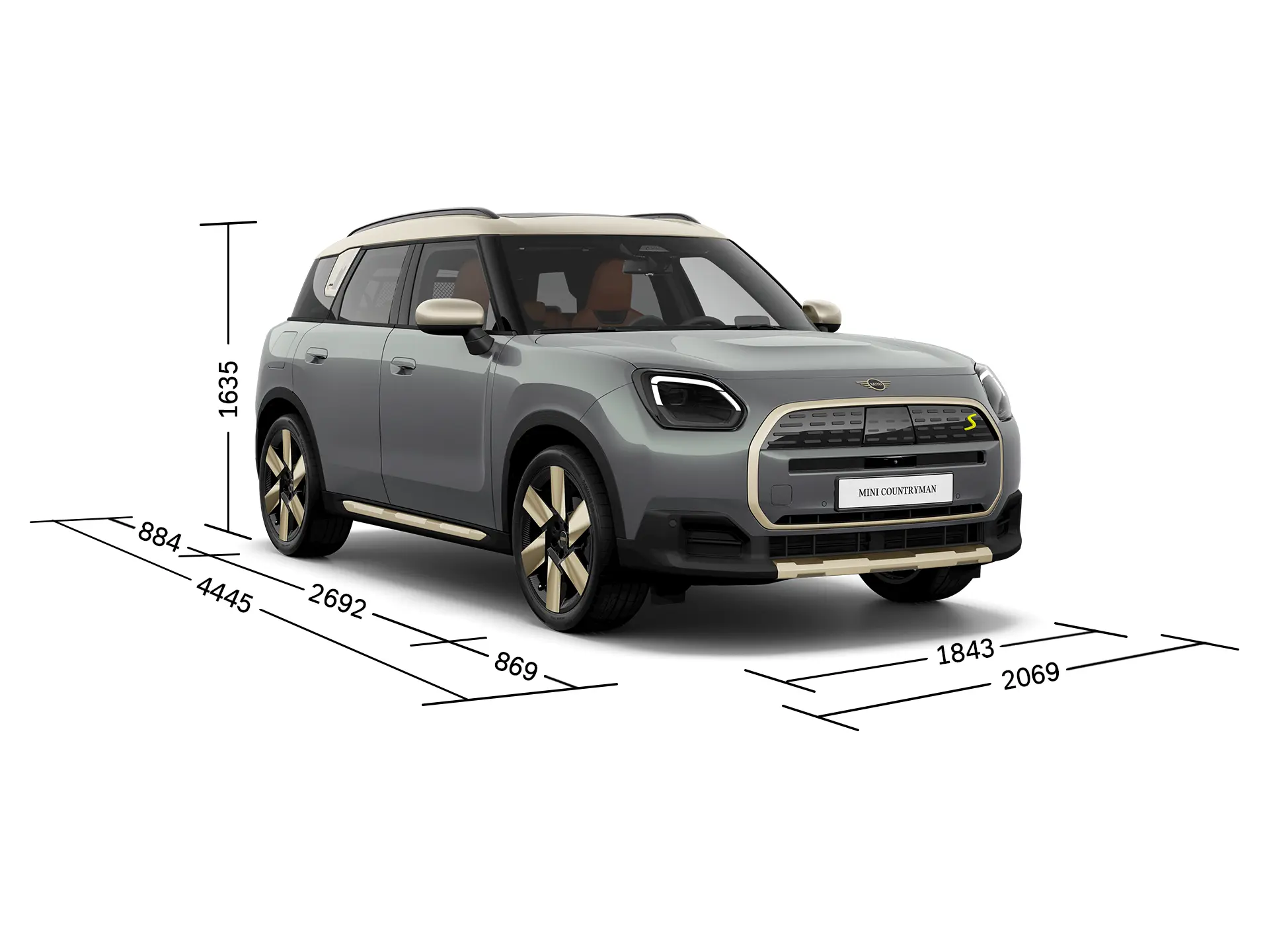 All-Electric MINI Countryman - Cista anteriore con dimensioni