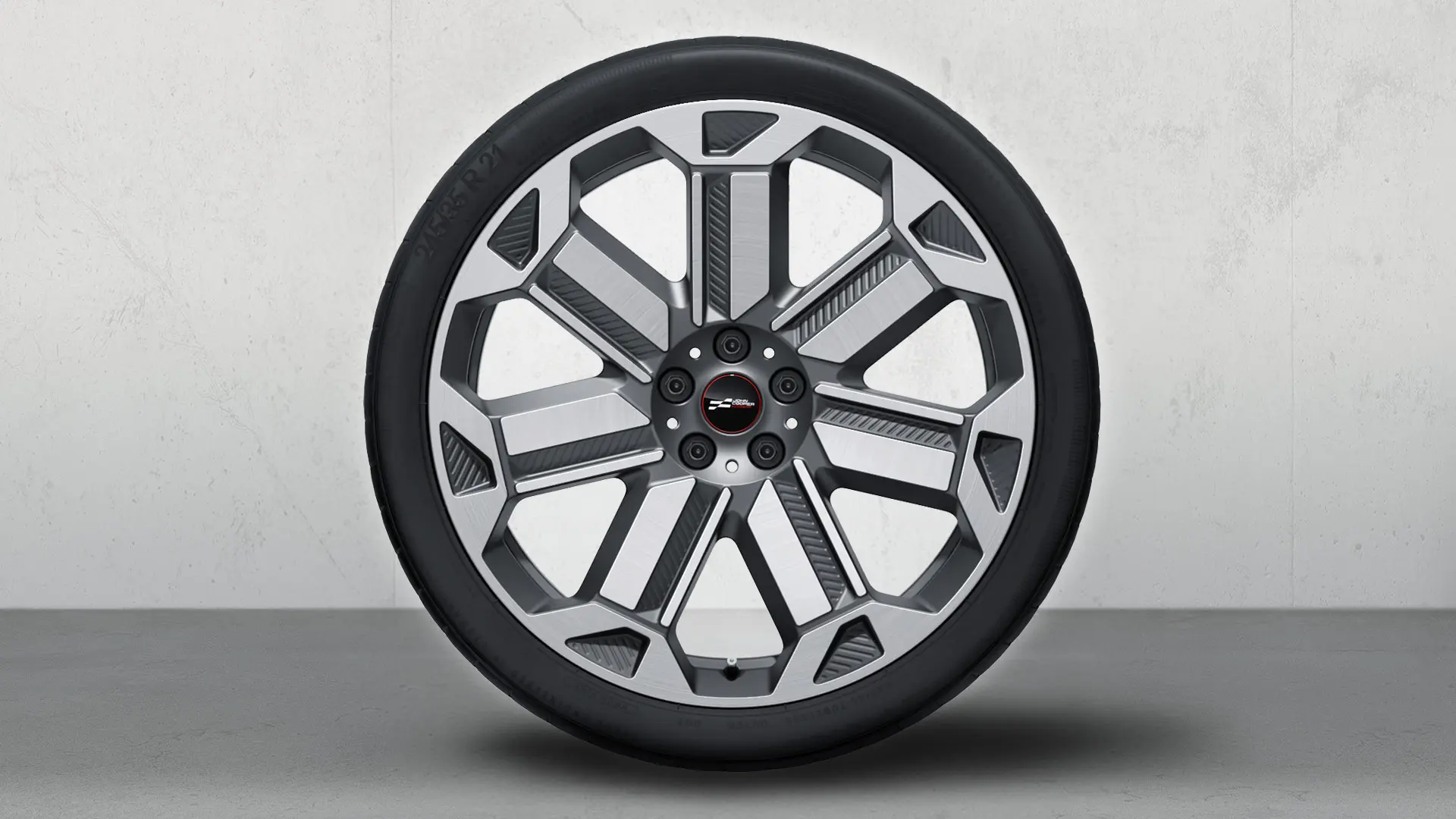 21" JCW Leichtmetall-Gussrad Rallye Spoke 950 Bicolor (Frozen Gunmetal Grey, hochglanzpoliert), Sommerkomplettradsatz. 