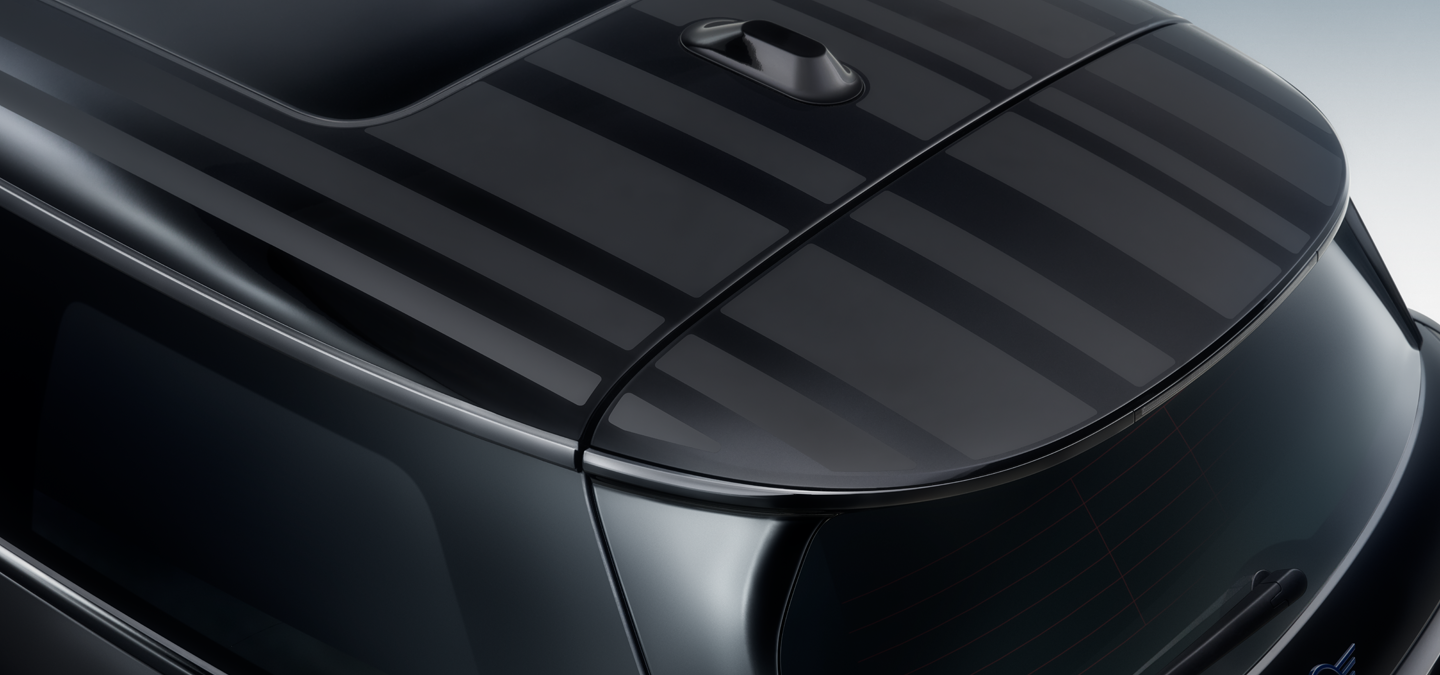 Nahaufnahme des MINI Paul Smith Edition Contrast Roof in Schwarz mit einzigartiger Streifeninterpretation