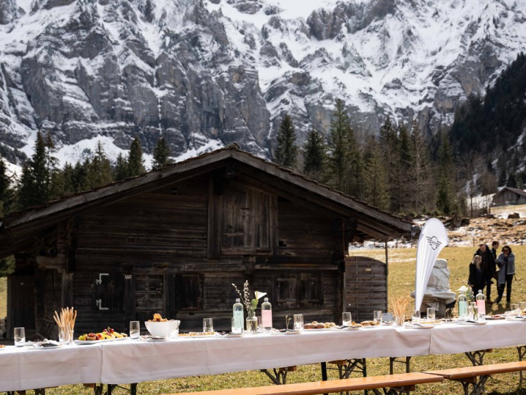 Table in front of mountain hut